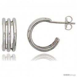 Sterling Silver Grooved Hoop Earrings, 9/16" (14 mm)