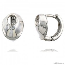 Sterling Silver Fancy Huggie Earrings w/ Oval Cut Out, 3/8" (10 mm)