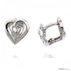 Sterling Silver Fancy Heart Huggie Earrings, 5/16" (8 mm)