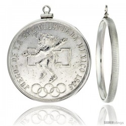 Sterling Silver 38 mm Silver Dollar & Mexican Olympic Screw Top Coin Bezel Frame Pendant (Coin is NOT Included)