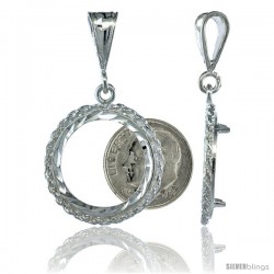 Sterling Silver 18 mm Dime (10 Cents) Coin Frame Bezel Pendant w/ Rope Edge Design (Coin is NOT Included)