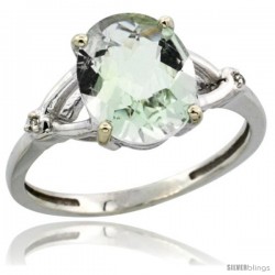 14k White Gold Diamond Green-Amethyst Ring 2.4 ct Oval Stone 10x8 mm, 3/8 in wide