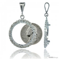 Sterling Silver 24 mm Quarter Dollar (25 Cents) Coin Frame Bezel Pendant w/ Rope Edge Design (Coin is NOT Included)