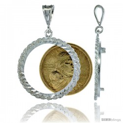 Sterling Silver 26 mm Sacagawea & Susan B. Anthony Dollar Coin Frame Bezel Pendant w/ Rope Edge Design (Coin is NOT Included)