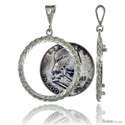Sterling Silver 30 mm Half Dollar (50 Cents) Coin Frame Bezel Pendant w/ Rope Edge Design (Coin is NOT Included)