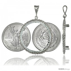 Sterling Silver 36 mm Mexican 1 oz Silver Libertad Coin Frame Bezel Pendant w/ Rope Edge Design (Coin is NOT Included)