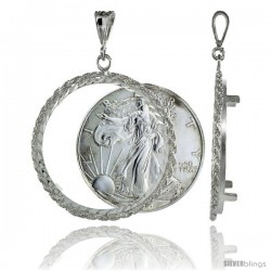 Sterling Silver 41 mm Silver Eagle 1 oz Dollar Coin Frame Bezel Pendant w/ Rope Edge Design (Coin is NOT Included)