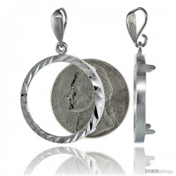 Sterling Silver 22 mm Nickel (5 Cents) Coin Frame Bezel Pendant w/ Diamond Cut Finish (COIN is NOT Included)