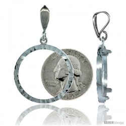 Sterling Silver 24 mm Quarter Dollar (25 Cents) Coin Frame Bezel Pendant w/ Diamond Cut Finish (COIN is NOT Included)