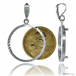 Sterling Silver 26 mm Sacagawea & Susan B. Anthony Coin Frame Bezel Pendant w/ Diamond Cut Finish (COIN is NOT Included)