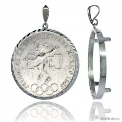 Sterling Silver 38 mm Silver Dollar & Mexican Olympic Coin Frame Bezel Pendant w/ Diamond Cut Finish (COIN is NOT Included)