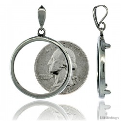 Sterling Silver 24 mm Quarter Dollar (25 Cents) Coin Frame Bezel Pendant (COIN is NOT Included)