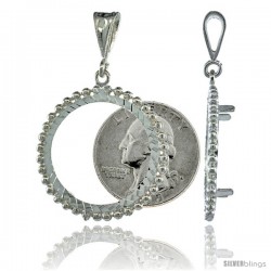 Sterling Silver 24 mm Quarter Dollar (25 Cents) Coin Frame Bezel Pendant w/ Beaded Edges (COIN is NOT Included)