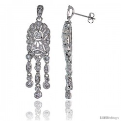 Sterling Silver CZ Chandelier Drop Earrings 1 15/16 in. (50 mm) tall