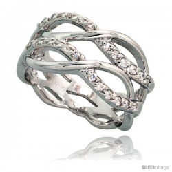 Sterling Silver Double Infinity Pattern Cubic Zirconia Ring with High Quality Brilliant Cut CZ Stones, 7/16 in (11 mm) wide