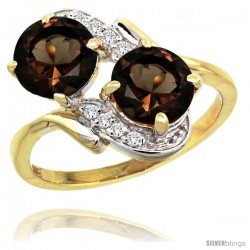 14k Gold ( 7 mm ) Double Stone Engagement Smoky Topaz Ring w/ 0.05 Carat Brilliant Cut Diamonds & 2.34 Carats Round Stones, 3/4