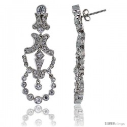 Sterling Silver CZ Chandelier Earrings w/ Wreath Drop, 1 11/16 in. (43 mm) tall