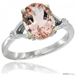 10k White Gold Diamond Morganite Ring 2.4 ct Oval Stone 10x8 mm, 3/8 in wide