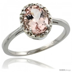 10k White Gold Diamond Halo Morganite Ring 1.2 ct Oval Stone 8x6 mm, 1/2 in wide