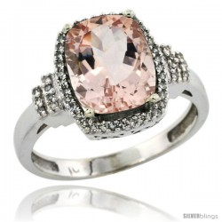 10k White Gold Diamond Halo Morganite Ring 2.4 ct Cushion Cut 9x7 mm, 1/2 in wide