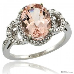 10k White Gold Diamond Halo Morganite Ring 2.4 ct Oval Stone 10x8 mm, 1/2 in wide