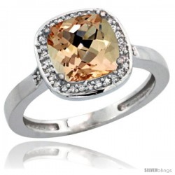 Sterling Silver Diamond Morganite Ring 2.08 ct Checkerboard Cushion 8mm Stone 1/2.08 in wide