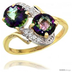 14k Gold ( 7 mm ) Double Stone Engagement Mystic Topaz Ring w/ 0.05 Carat Brilliant Cut Diamonds & 2.34 Carats Round Stones