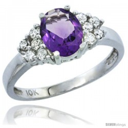 14k White Gold Ladies Natural Amethyst Ring oval 8x6 Stone Diamond Accent