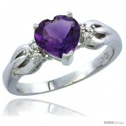 14k White Gold Ladies Natural Amethyst Ring Heart 1.5 ct. 7x7 Stone Diamond Accent