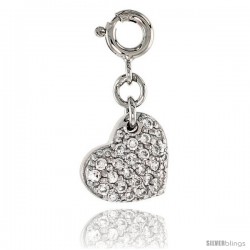 Sterling Silver Jeweled Heart Pendant, w/ CZ Stones, 1/2 in. (12 mm)