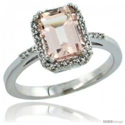 10k White Gold Diamond Morganite Ring 1.6 ct Emerald Shape 8x6 mm, 1/2 in wide -Style Cw913129