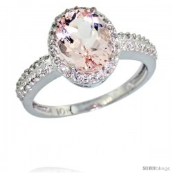 10k White Gold Diamond Morganite Ring Oval Stone 9x7 mm 1.76 ct 1/2 in wide