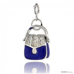 Sterling Silver Jeweled Purse Pendant, Blue Enamel, w/ CZ Stones, 13/16 in. (21 mm)