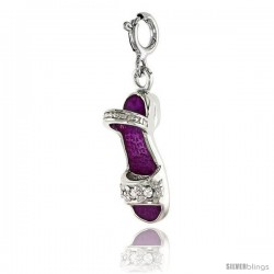 Sterling Silver Jeweled Sandal Pendant, Fuchsia Pink Enamel, w/ CZ Stones, 7/8 in. (22 mm)