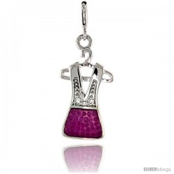 Sterling Silver Jeweled Halter Dress Pendant, Fuchsia Pink Enamel, w/ CZ Stones, 15/16 in. (23 mm)