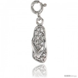 Sterling Silver Jeweled Flip-flop Pendant, w/ CZ Stones, 13/16 in. (20 mm)