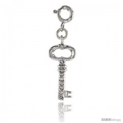 Sterling Silver Jeweled Key Pendant, w/ CZ Stones, 7/8 in. (22 mm)