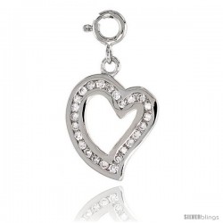 Sterling Silver Jeweled Heart Pendant, w/ CZ Stones, 13/16 in. (20 mm)