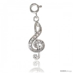 Sterling Silver Jeweled G-Clef Pendant, w/ CZ Stones, 1 in. (25 mm)