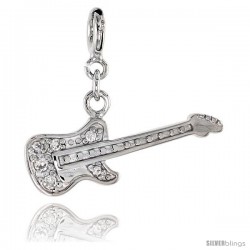 Sterling Silver Jeweled Guitar Pendant, w/ CZ Stones, 1/2 in. (13 mm)