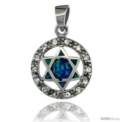 Sterling Silver Star of David Pendant Synthetic Opal Inlay Cubic Zirconia Accent, 9/16 in. (15 mm)