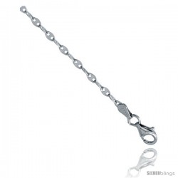 Sterling Silver Italian Coffee Chain Necklace 2.5 mm Mirror Flat Links Rhodium Finish Nickel Free