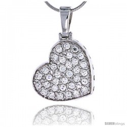 Sterling Silver Jeweled Heart Pendant, w/ Cubic Zirconia stones, 13/16" (21 mm) tall -Style Cp0066