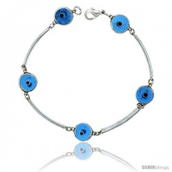 Sterling Silver Translucent Blue Color Evil Eye Bracelet, 3/8 in (10 mm) wide -Style Eib303