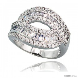 Sterling Silver Cocktail Cubic Zirconia Ring with High Quality Brilliant & Baguette Cut Stones, 11/16 in (17 mm) wide