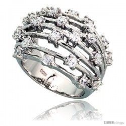 Sterling Silver Domed Wire Cubic Zirconia Ring with High Quality Brilliant Cut Stones, 11/16 in (17 mm) wide