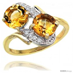 14k Gold ( 7 mm ) Double Stone Engagement Citrine Ring w/ 0.05 Carat Brilliant Cut Diamonds & 2.34 Carats Round Stones, 3/4 in