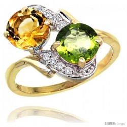 14k Gold ( 7 mm ) Double Stone Engagement Citrine & Peridot Ring w/ 0.05 Carat Brilliant Cut Diamonds & 2.34 Carats Round