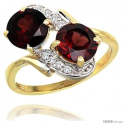 14k Gold ( 7 mm ) Double Stone Engagement Garnet Ring w/ 0.05 Carat Brilliant Cut Diamonds & 2.34 Carats Round Stones, 3/4 in