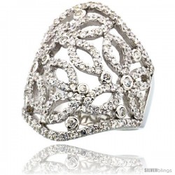 Sterling Silver Butterfly Cigar Band Cubic Zirconia Ring with High Quality Brilliant Cut CZ Stones, 1 1/8 in (28 mm) long